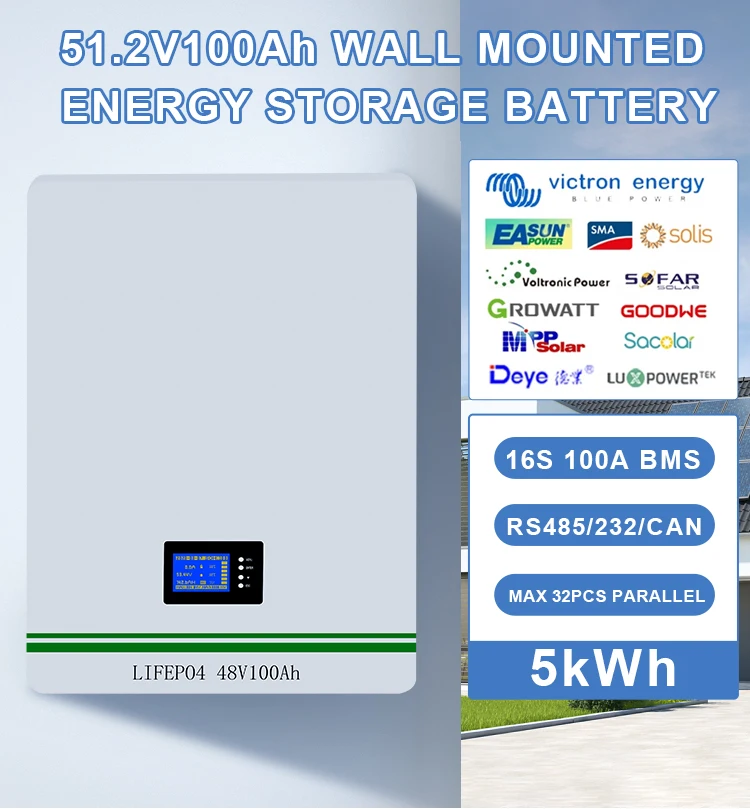 Высококачественное настенное крепление 51 2 В 100Ah 5KWH литиевая батарея LiFePO4 для домашней солнечной системы