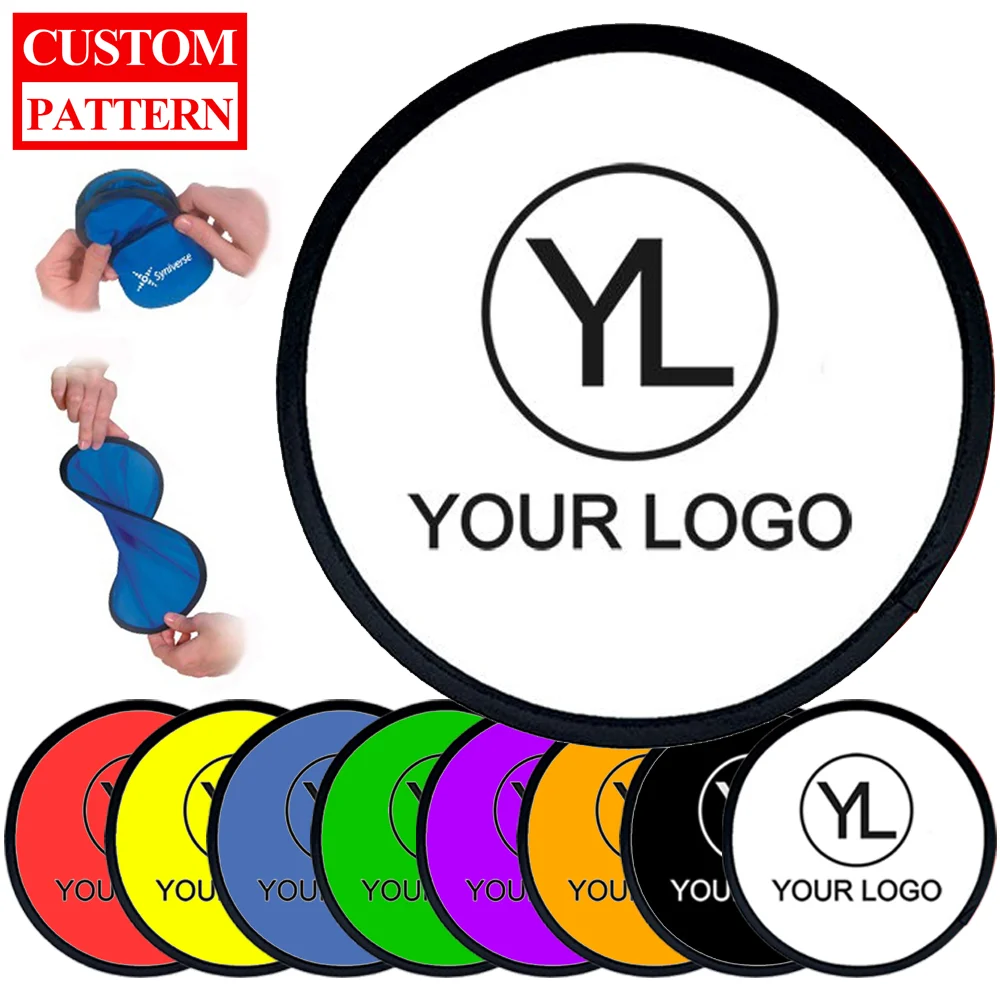 Custom Printed Soft Nylon Flying Disc Round Nylon Hand Folding Fan Pouch Saucer Foldable Flying Disc Customized Logo with Pocket