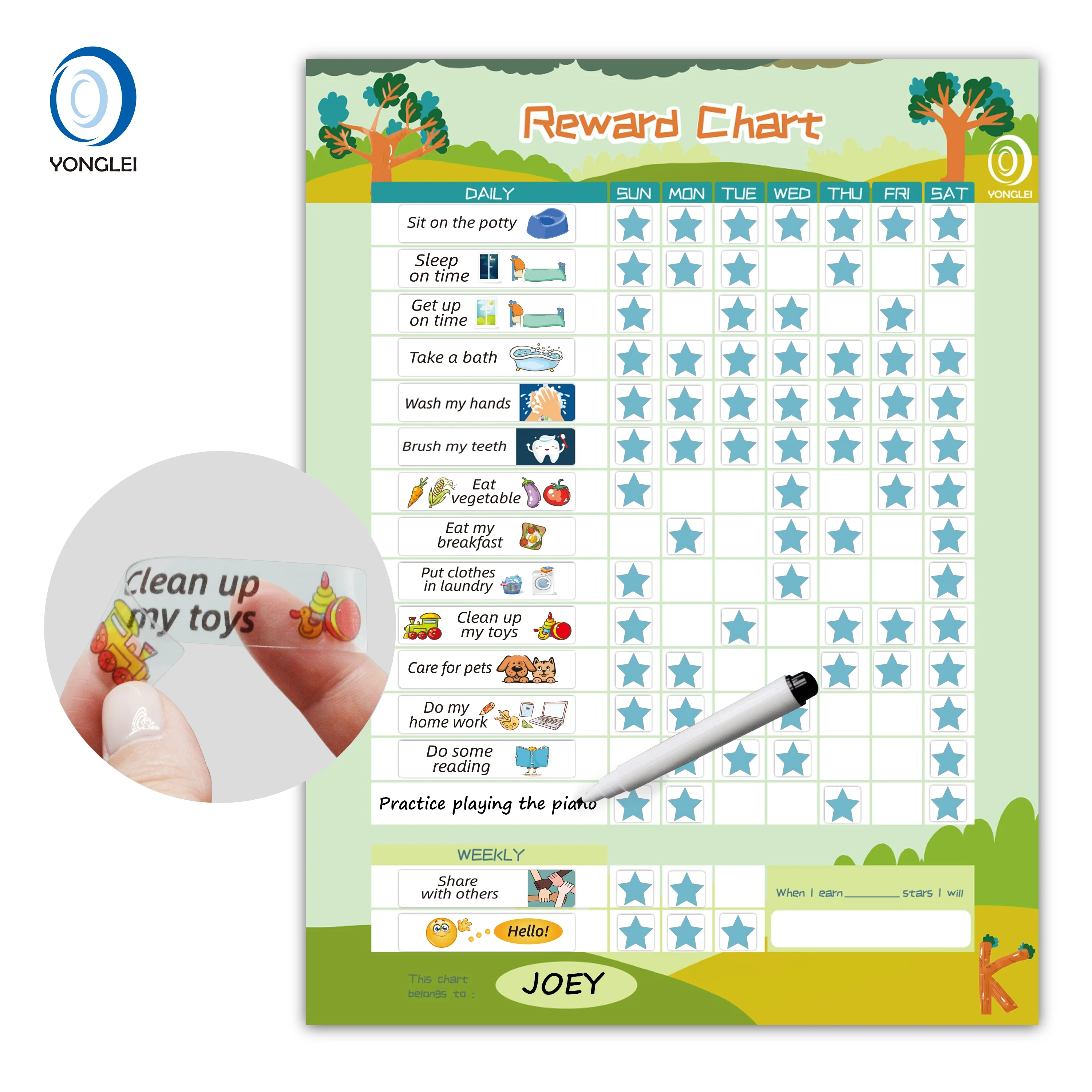 
RC1.1-6A2 Yonglei nanotechnology dry erase magnetic activity chart my potty reward chart educational toys 