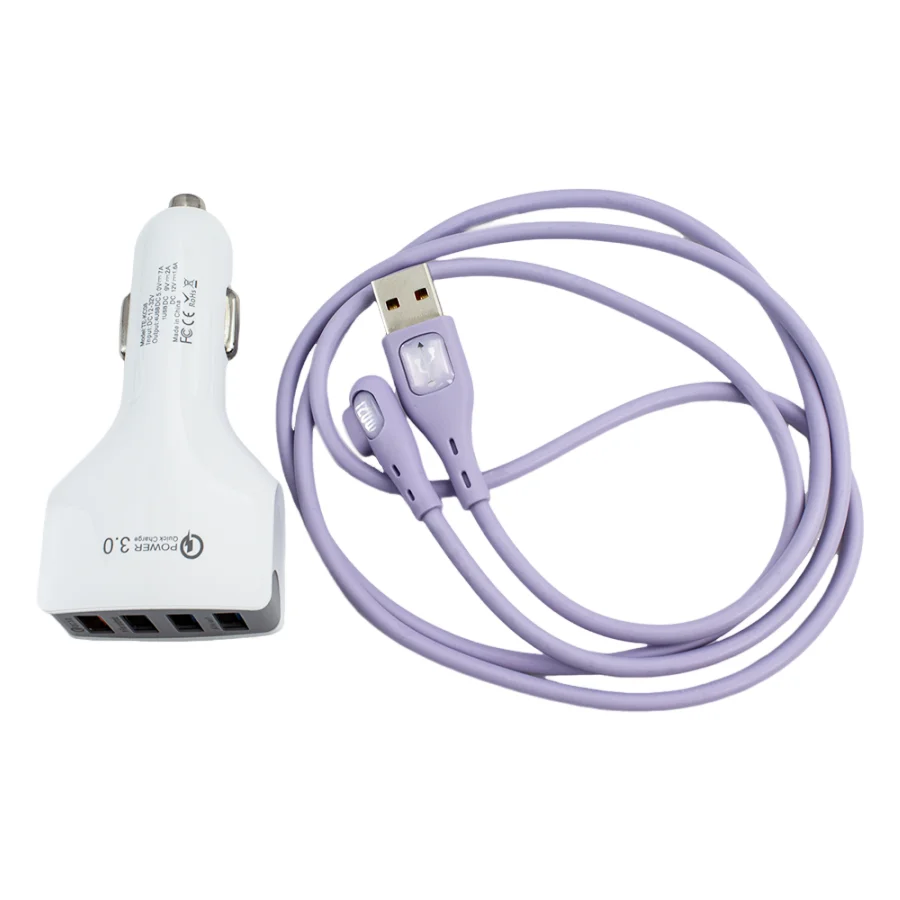 Новый продукт автомобильное зарядное устройство 120 Вт супер быстрое 4 порта USB QC 3 0 с кабелем типа C