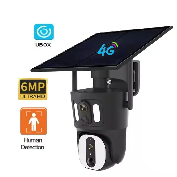 UBOX 4G dual lens security camera Outdoor IP66 waterproof two-way intercom night vision 6MP WIFI 4G solar CCTV camera