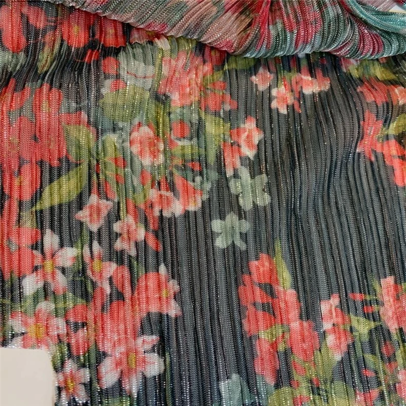 Free sample new  product custom tulle mesh fabric digital printed fabric pleated dress for women