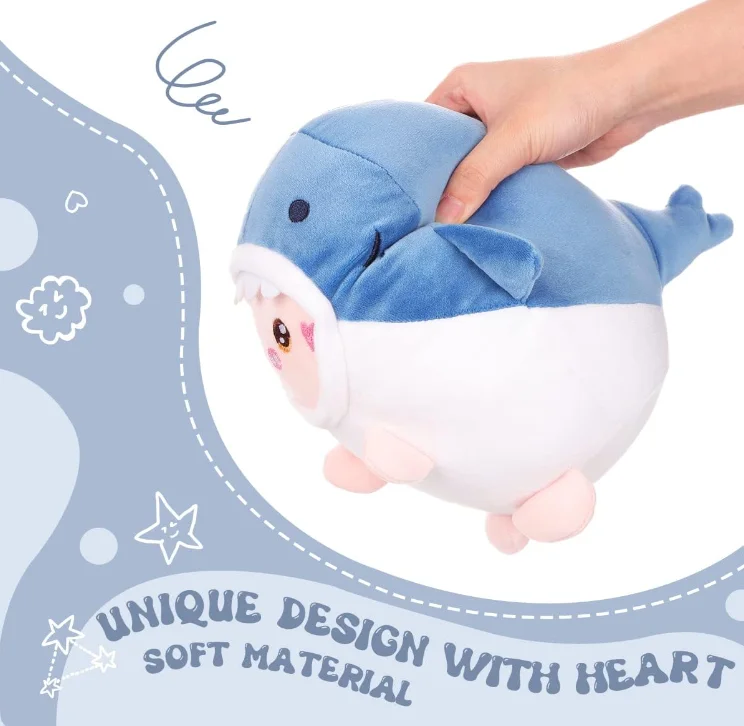 Kawaii Egg shape Shark Ultra soft spandex material soft plush toy for kids hugging sleppy pillow companion wholesale