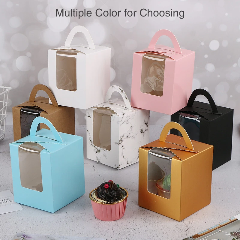 Wholesale Mini Colored Paper Packaging Dessert Box for Bouquet Bakery Pastry Muffins Cupcake Box with Window