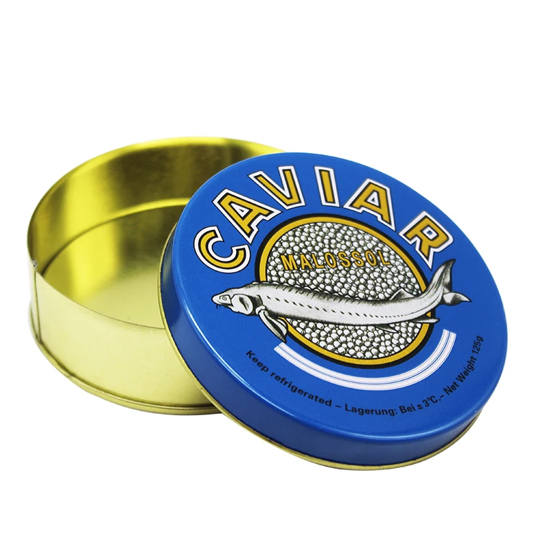 Dongguan factory directly sale 10g 15g 30g 50g 100g 125g 250g 500g round food grade caviar tin box