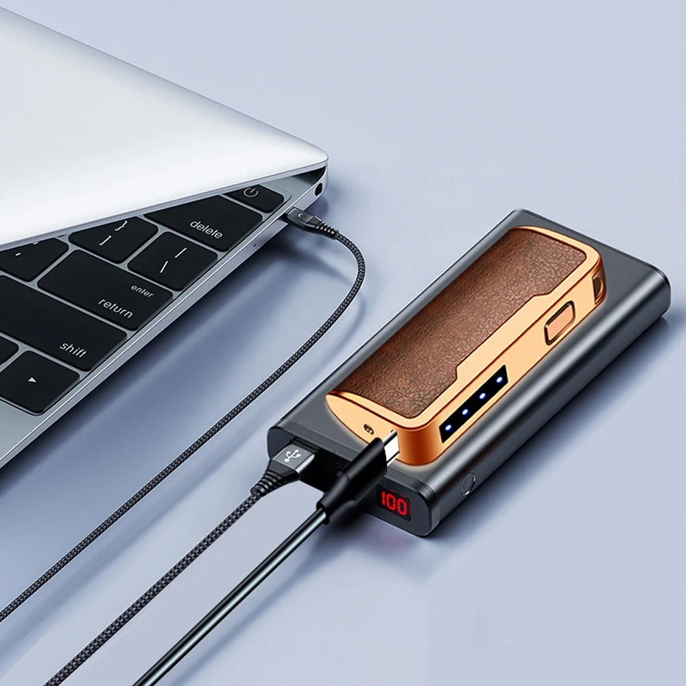 Novelty Leather Electric Lighter USB Rechargeable Lighter Cool Electronic Gadgets Technology Smart Windproof Plasma ARC Ignitor