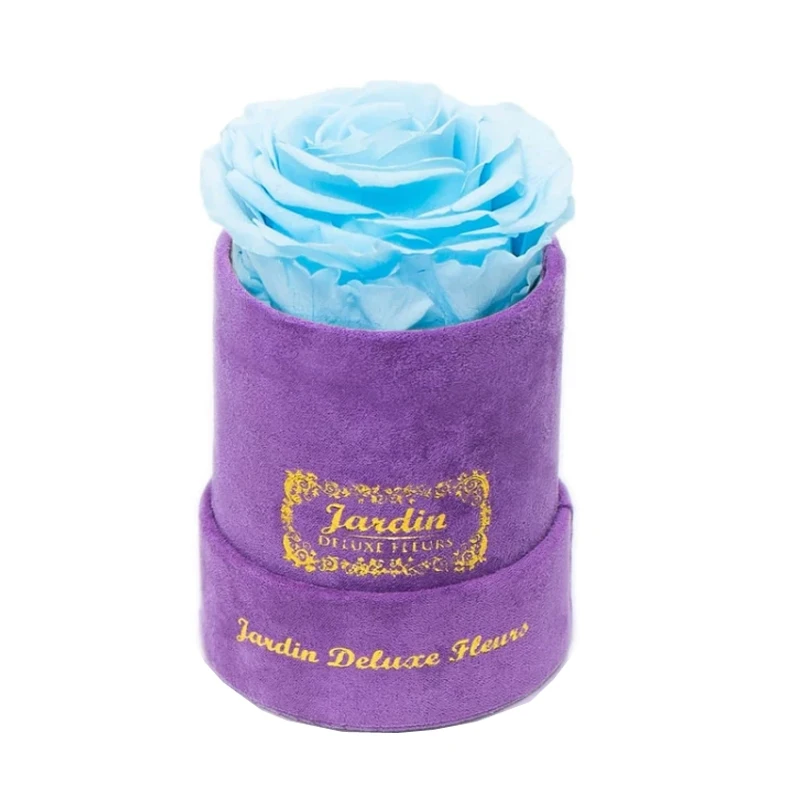 Custom Logo Eco Friendly Small Portable Purple Bouquet Perfume Velvet Round Flower Box