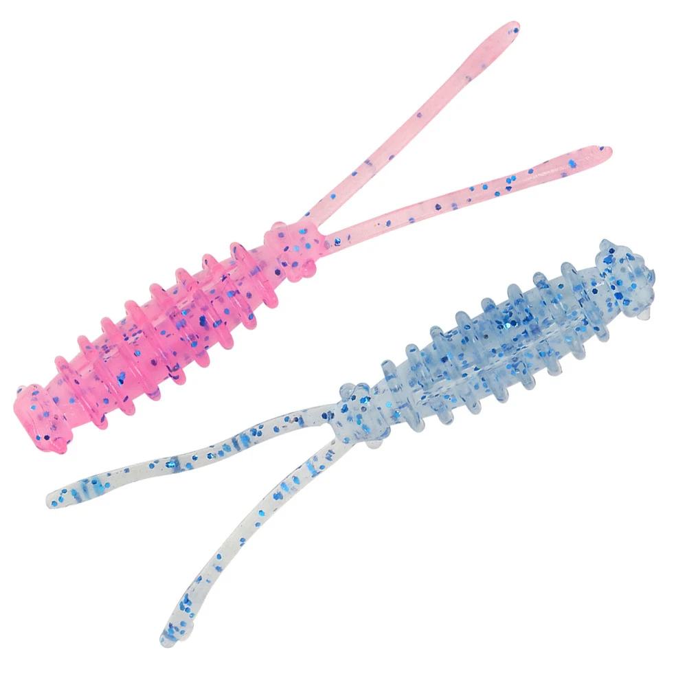 Double Tails Soft Lure Fishing factory directly sale 48mm 0.48g silicone worm pin Tail Vibration TPR Soft LRF Fishing Lure