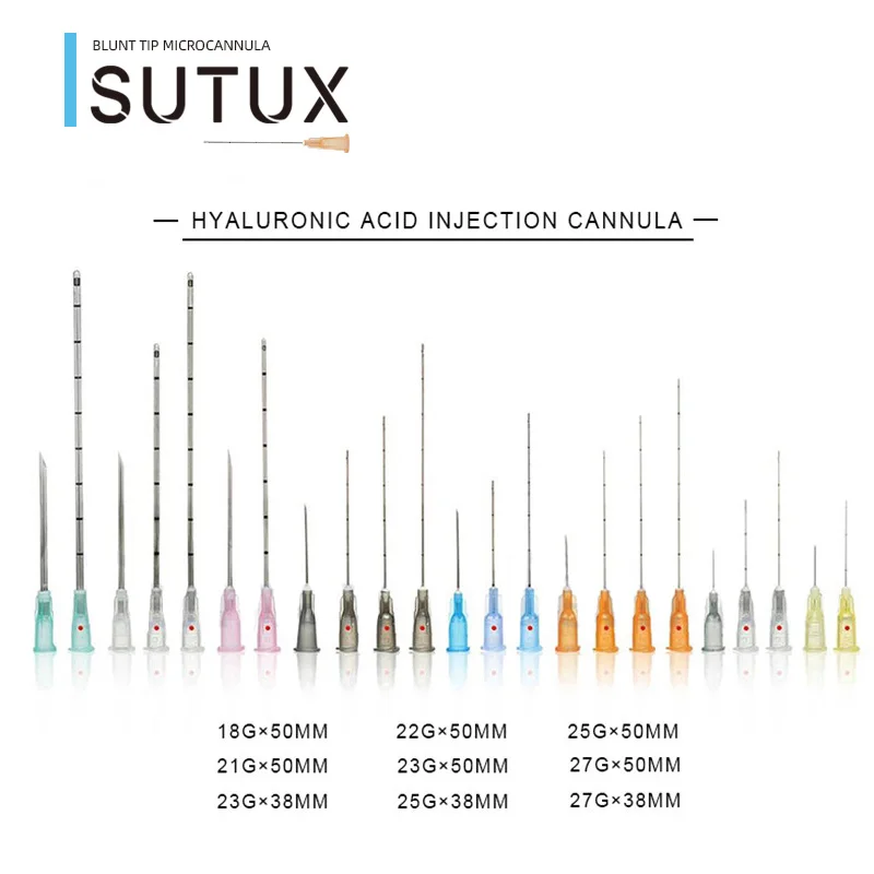 Sutux micro cannulas blunt tip with sharp needle and cannula kit 23g cannula needle for 2ml syringe filler