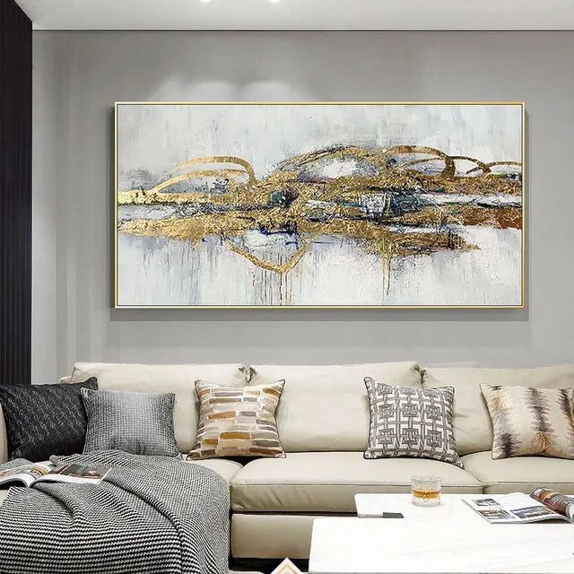 Hot Selling Wholesale Abstract Gold Foil Wall Pictures artwork frame hand painted art oil painting canvas