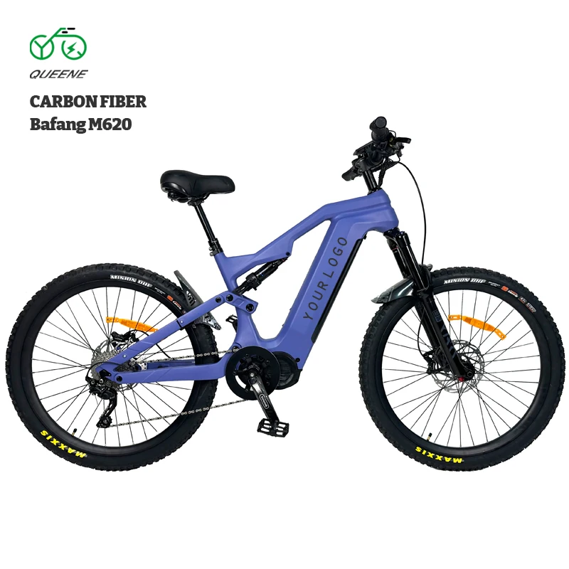 QUEENE 1000W motor mid drive full suspension carton frame electric bike electric mountainbike OEM carbon hidden battery ebike