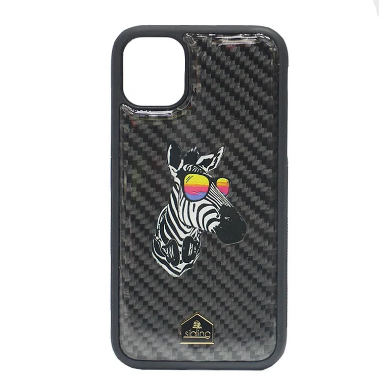 Shockproof Tpu+pc Mobile Covers Luxury Real Color Pattern Carbon Fiber Mous Phone Case