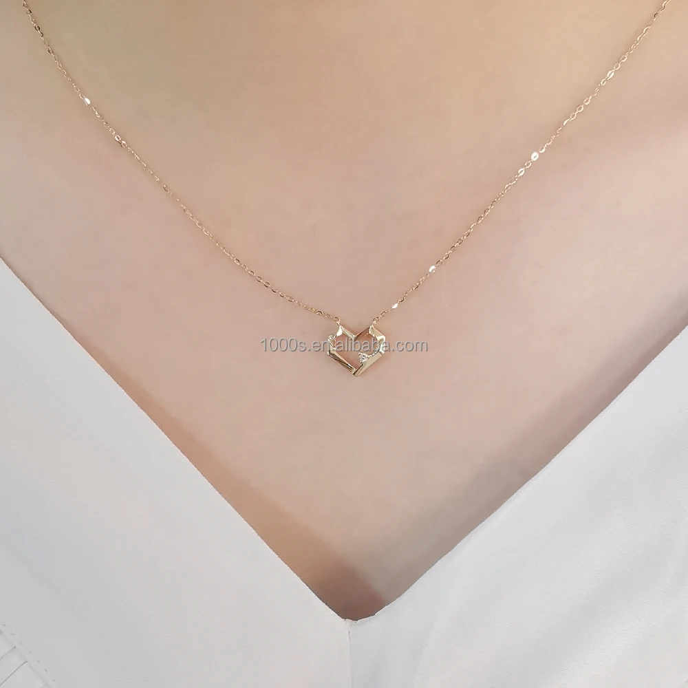 New Classical Luxury Heart Shape Pendant 18k Real Gold  With Diamond Necklace
