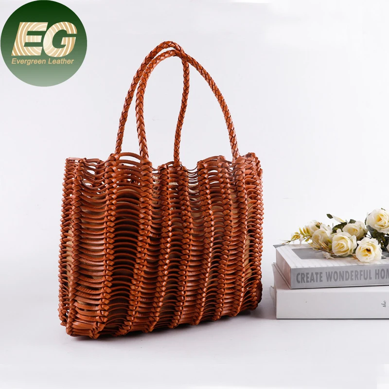 EMG7054 ladies purse custom tote handbag genuine fashion personalized wholesale luxury beach designer woven leather weave bag