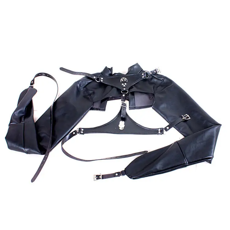 Leather Bondage Straitjacket with Wrist Restraints, Straight Jacket Costume Body Harness Restraint