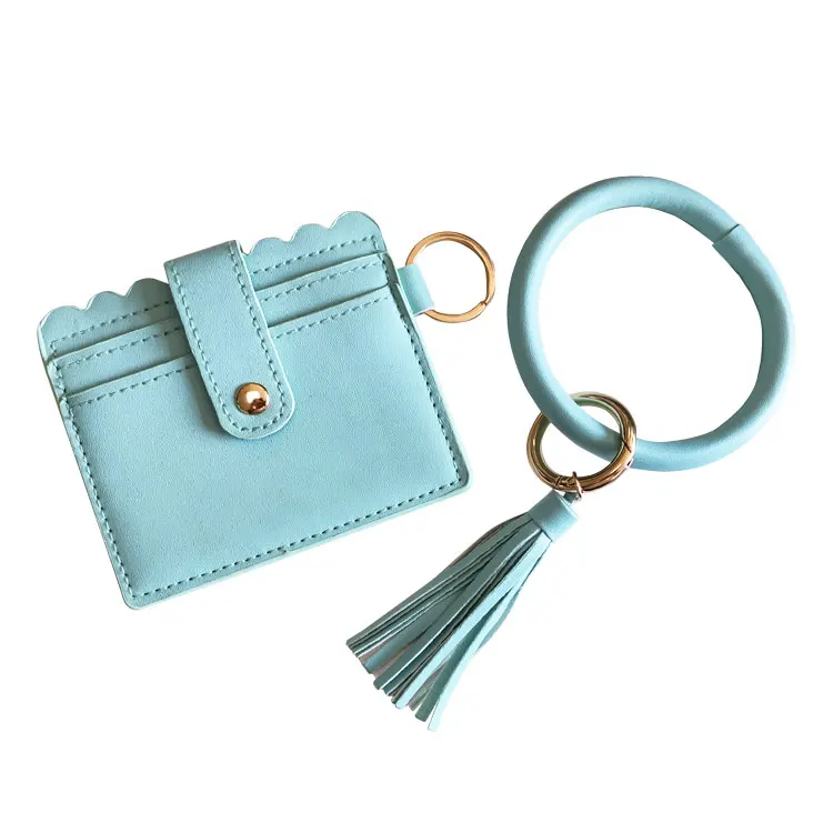 Women Bangle Snake Skin Pu Leather Id Card Holder Bracelet Keychain Wristlet Keychain Wallet With Tassel