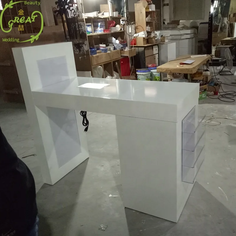 Great Luxury Manufacturer Wholesale Cheap New Modern White Salon Manicure Table With Vent And Led Light For Nail Shop