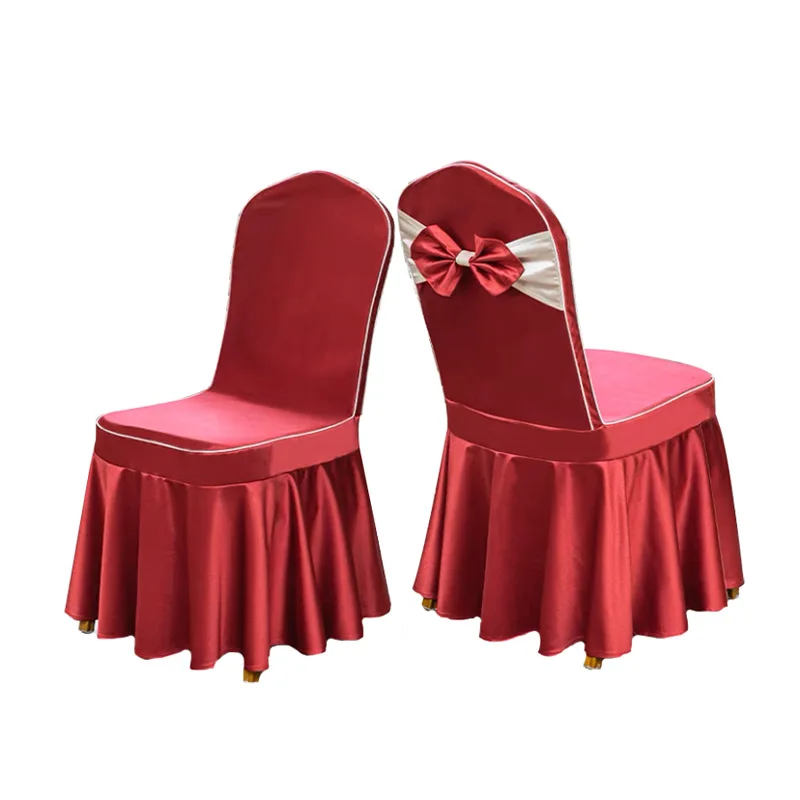 High Quality Sateen Hotel Banquet Bow Solid Color Wear-Resistant Chair Cover and Wedding Tablecloth Chair Cover