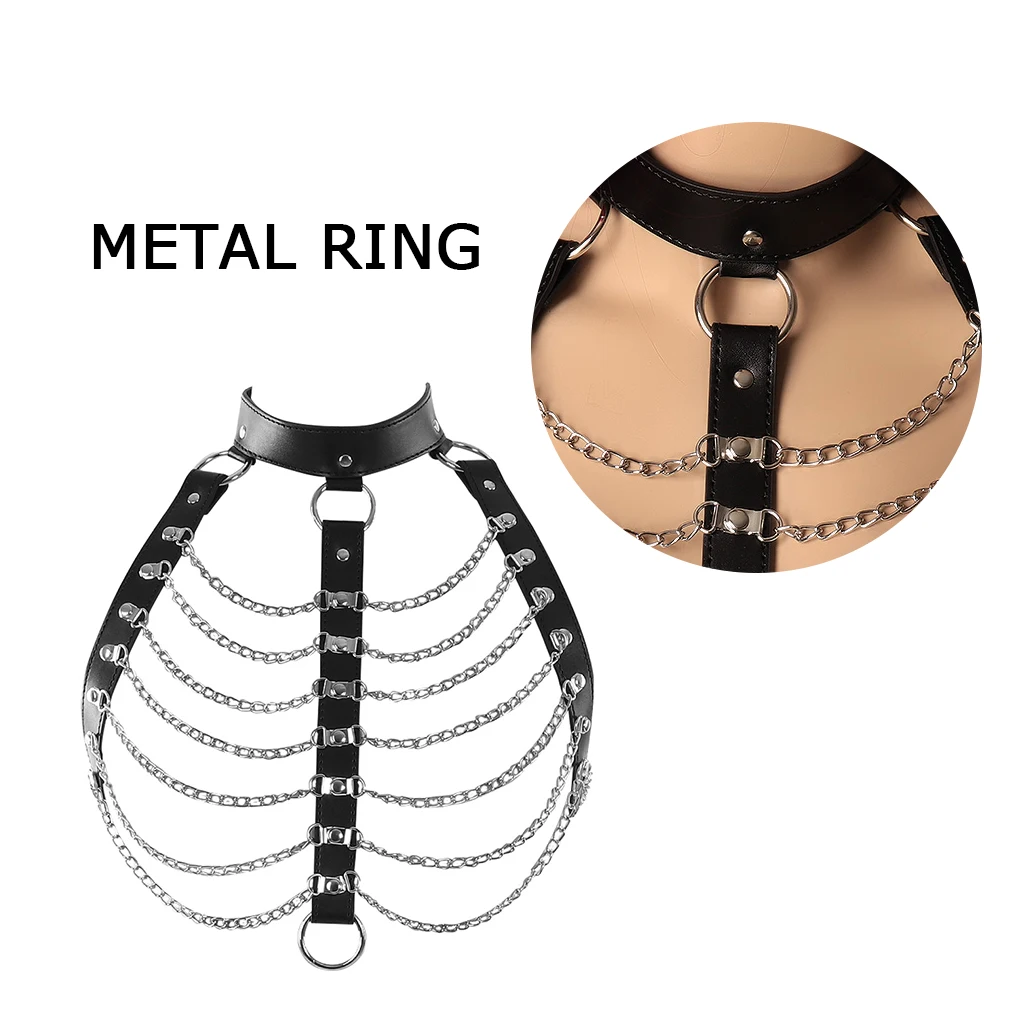 Sexy Woman Body Bondage Chest Chastity Cage Leather Chain Harness Bra For Night Club Sexy Party SM Slave Game Wear
