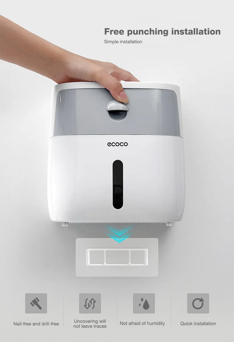 Home Wall Mounted Plastic Tissue Dispenser Kitchen Bathroom Toilet Roll Paper Towel Holder with Tissue Box Shelf and Cover