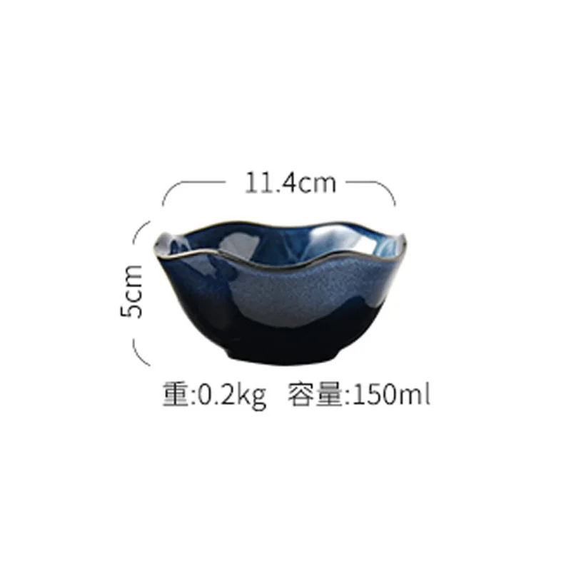 Japanese Style Kiln Changing Color Glazed Irregular Tableware Plate Dishes Blue Glazed Ceramic Dinnerware Sets
