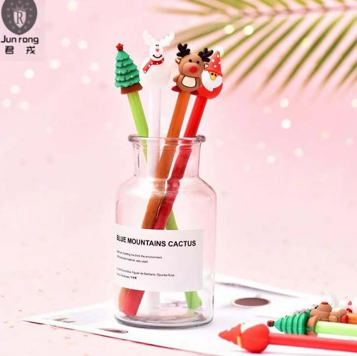 Junrong милые кавайные рождественские ручки подарок ручки с рождественским топпером