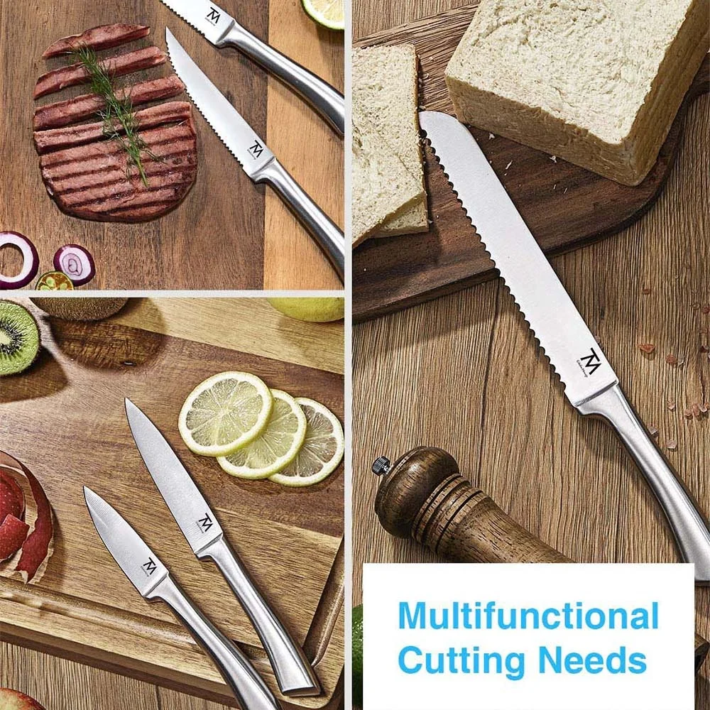 Pisau Messer Facas 14 шт. блок набор кухонных ножей с ножницы Точилки для классический термос из нержавеющей стали пустотелой ручкой