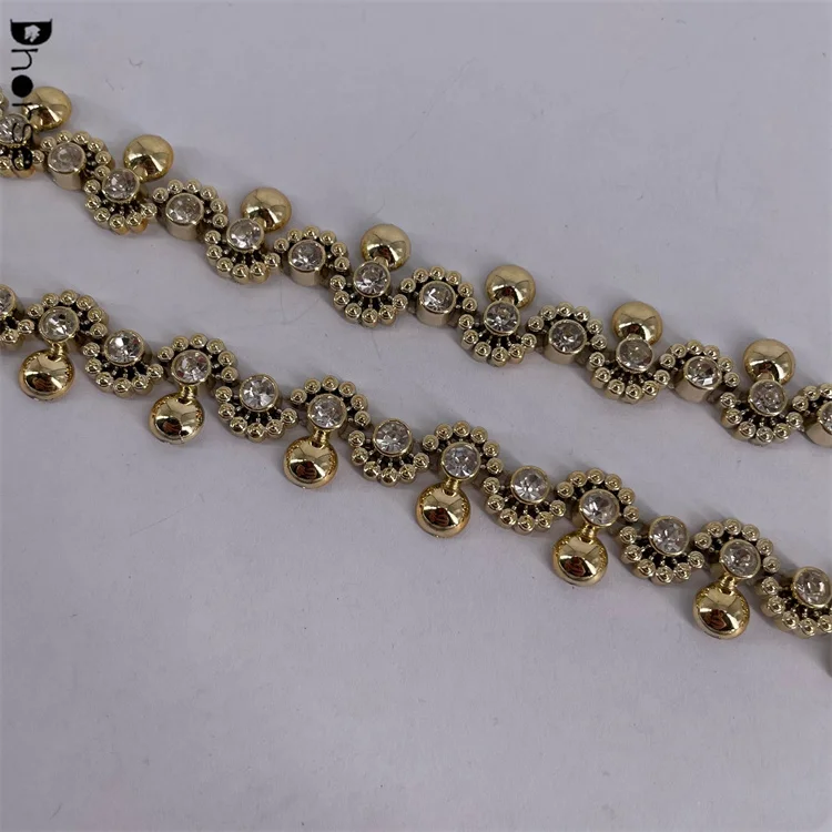 Wholesale crystal diamond applique Chain glass rhinestone trim Sew on clothing DIY Decorations