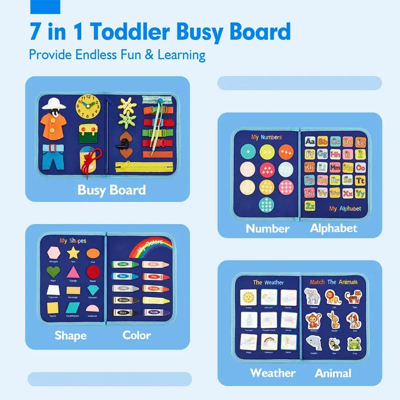 MU New Design Educational Busy Board Book Kids Sensory Montessori Travel Toys Felt Toddler Busy Board For Kid