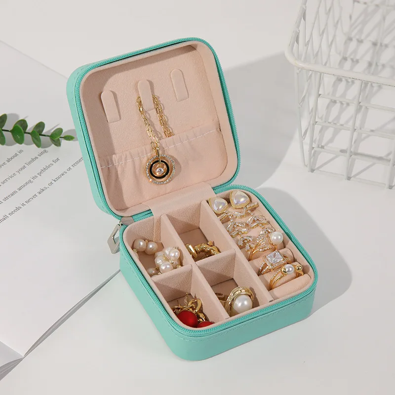 PU Leather Portable Jewelry Gift Box Travel Jewelry Earrings Bracelet Necklace Ring Box Small Women Storage Custom Packaging Box