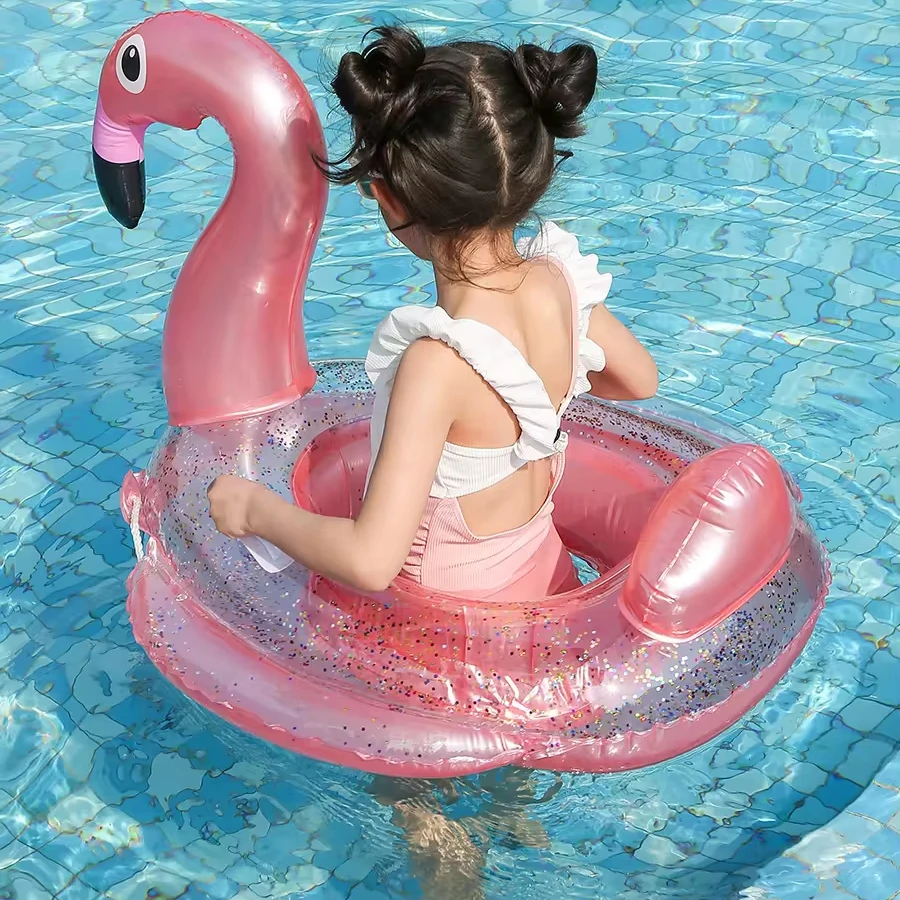 Summer Party Outdoor Water Recreation Swimming Pool Floats Access Glitter Flamingo Inflatable Swim Rings