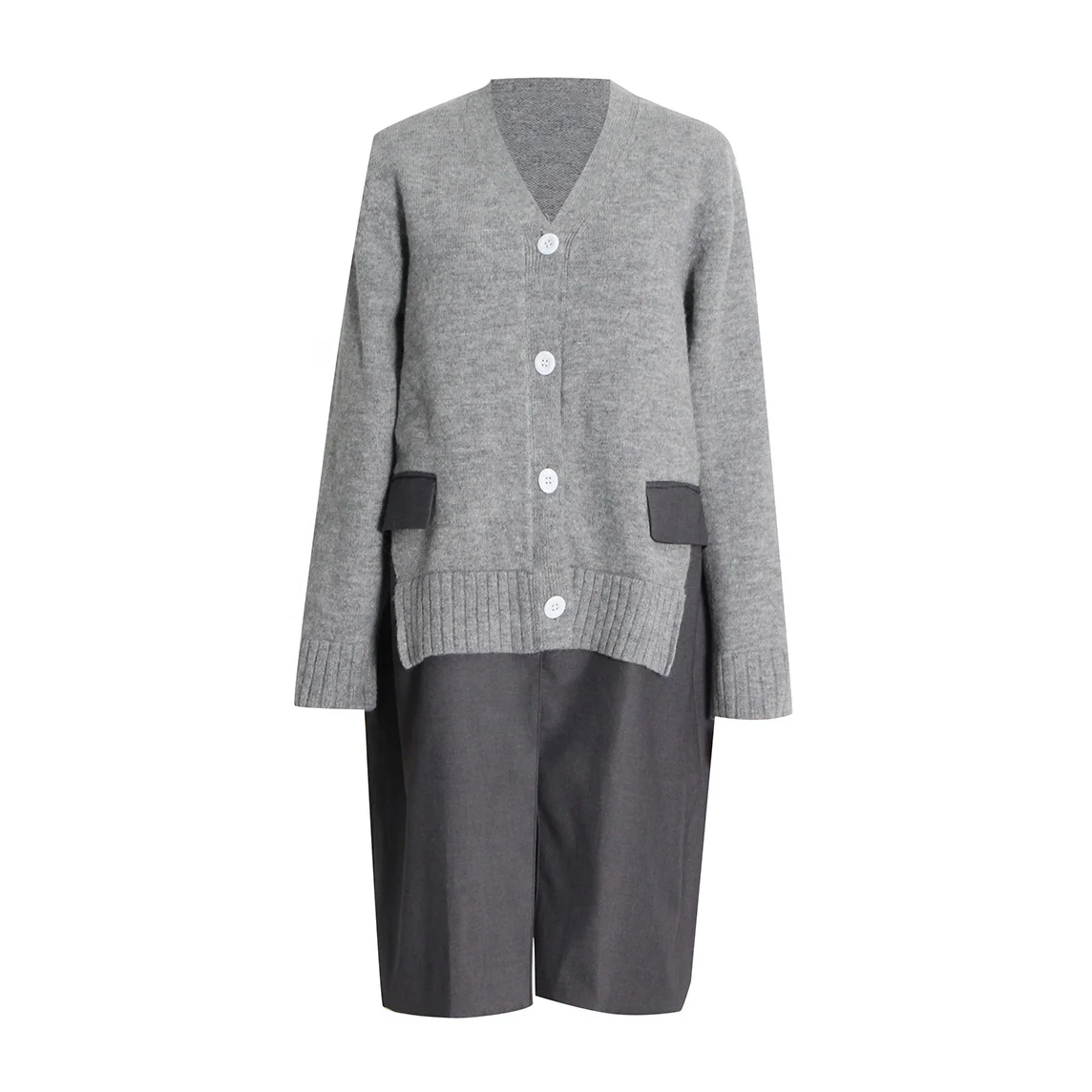 Fall autumn fashion patchwork ladies casual long sleeve sweater jacket coat knit women cardigan