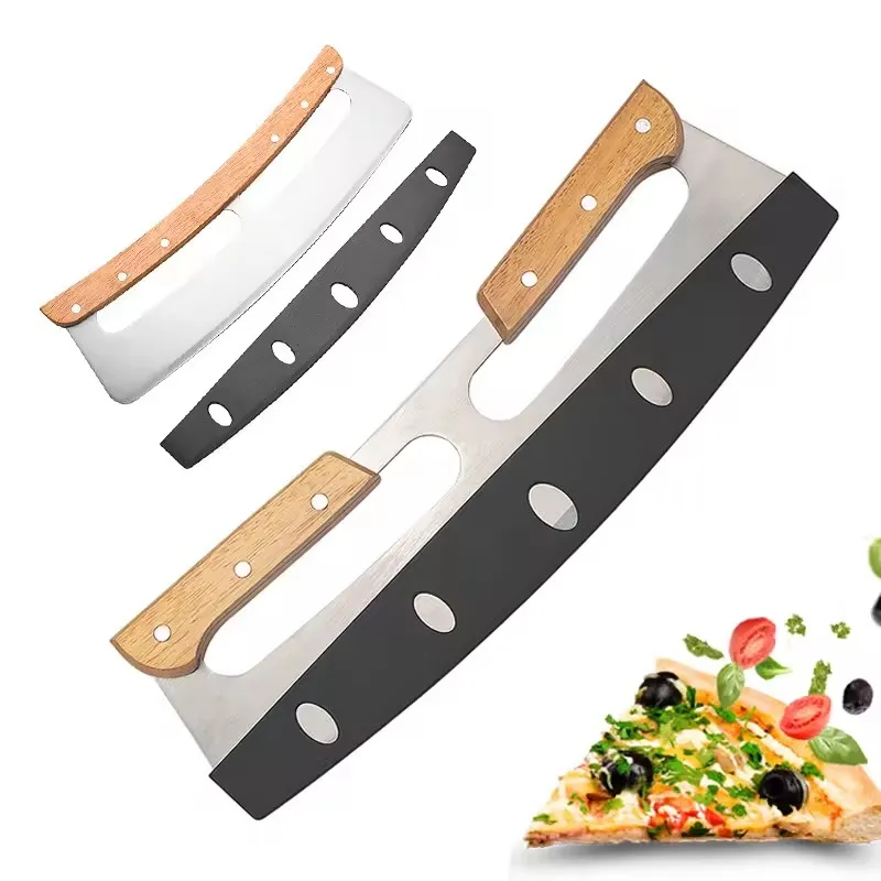 Pizza Accessories Stainless Steel Pizza Cutter Knife Sharp Slicer Blade Pizza Rocker Cutter Knife With Protective Cover