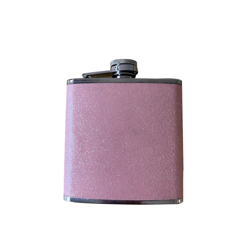 pink 6 oz Alcohol Whiskey Rum Vodka 304 Stainless Steel Leather Hip Flask