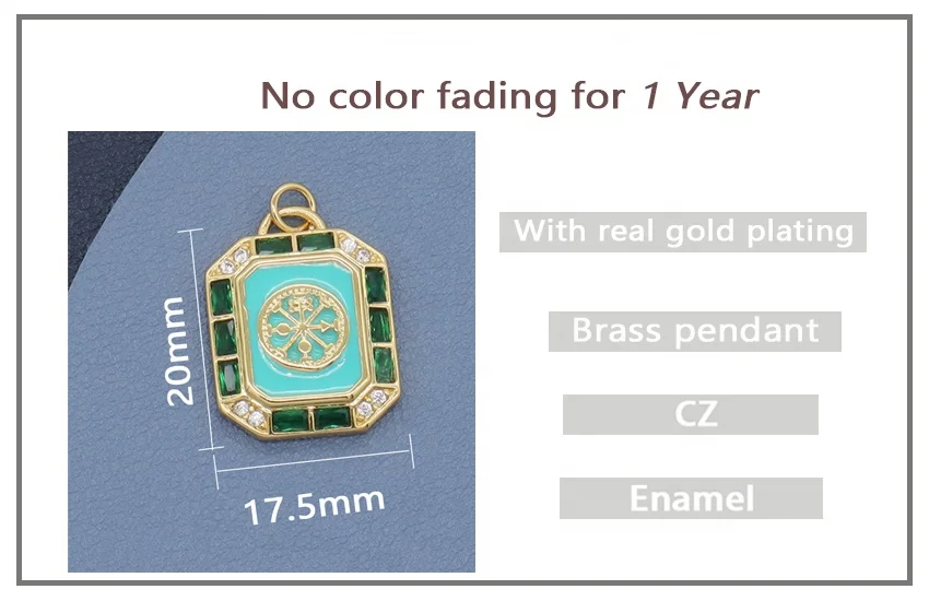 2022 Newest Woman accessoires Jewelry Green Octagonal CZ Diy gold plated enameled pendant charm for Teen Girl  Women