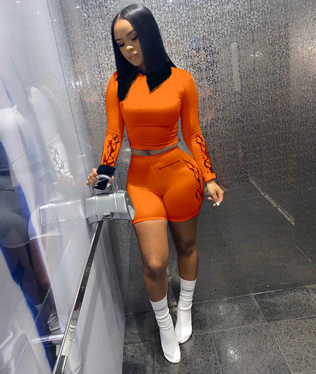 
2021 womens spring clothing crop top T shirt with shorts two piece outfits two piece short set 