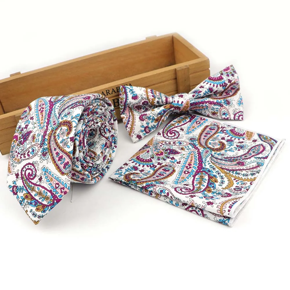 Набор хлопковых галстуков для мужчин тонкий галстук галстук-бабочка носовой платок Свадебный 3 шт.