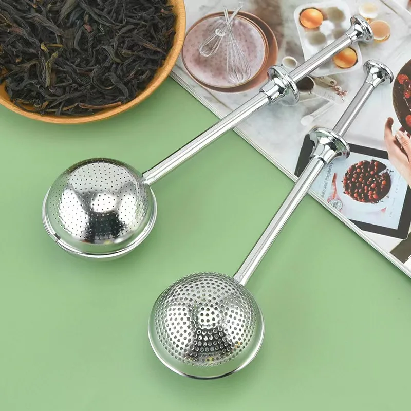 Factory custom LOGO food grade Gold rose gold stainless steel 304 press push rod tea filter tea infuser