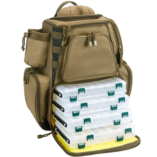 Fishing bag Tackle Backpack with 4 Trays Large Waterproof Tackle Bag Storage with Protective Rain Cover