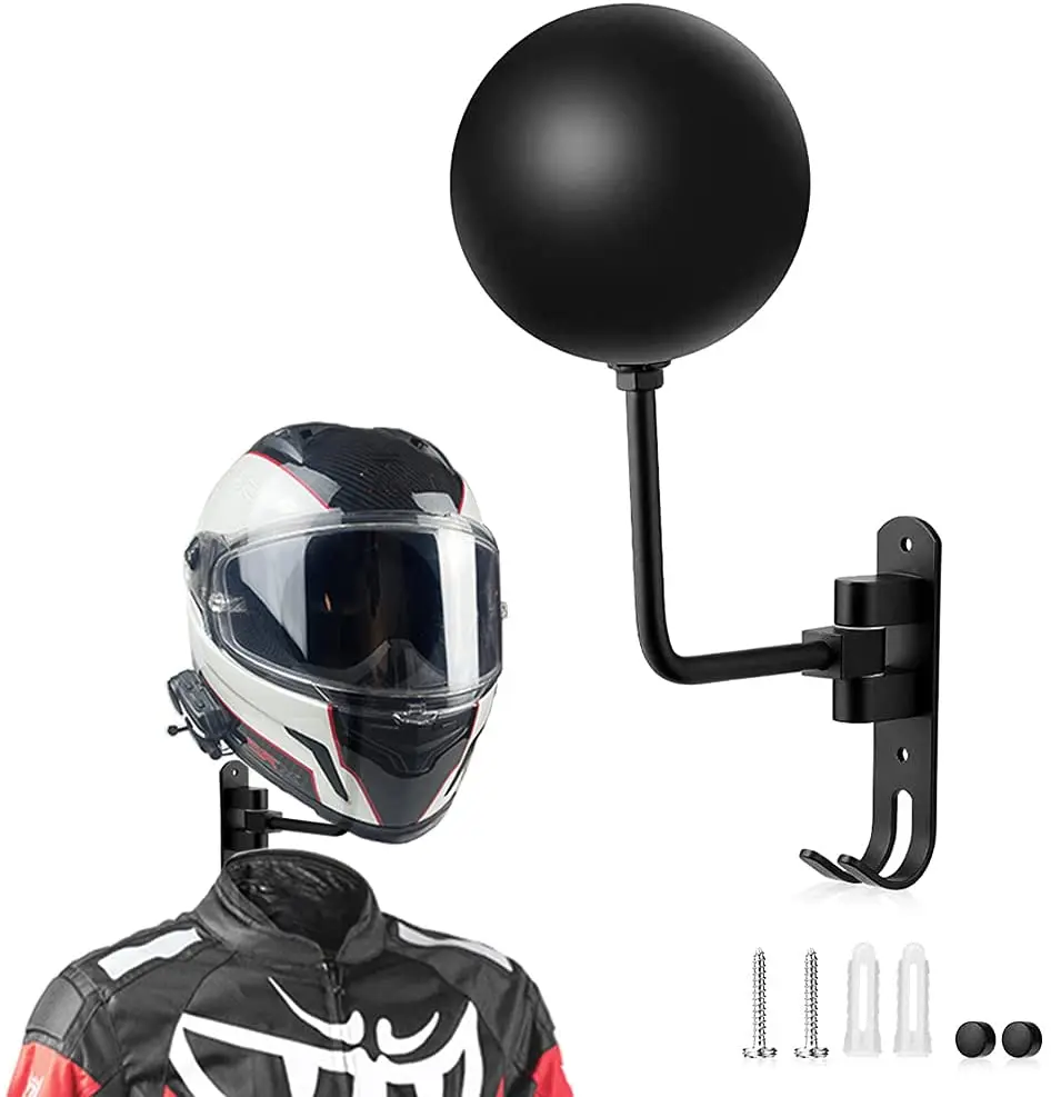 New Arrival Aluminum 180 Degree Rotation wall mount motorcycle helmet holder with 2 hooks for helmet Coats Caps Baseballs
