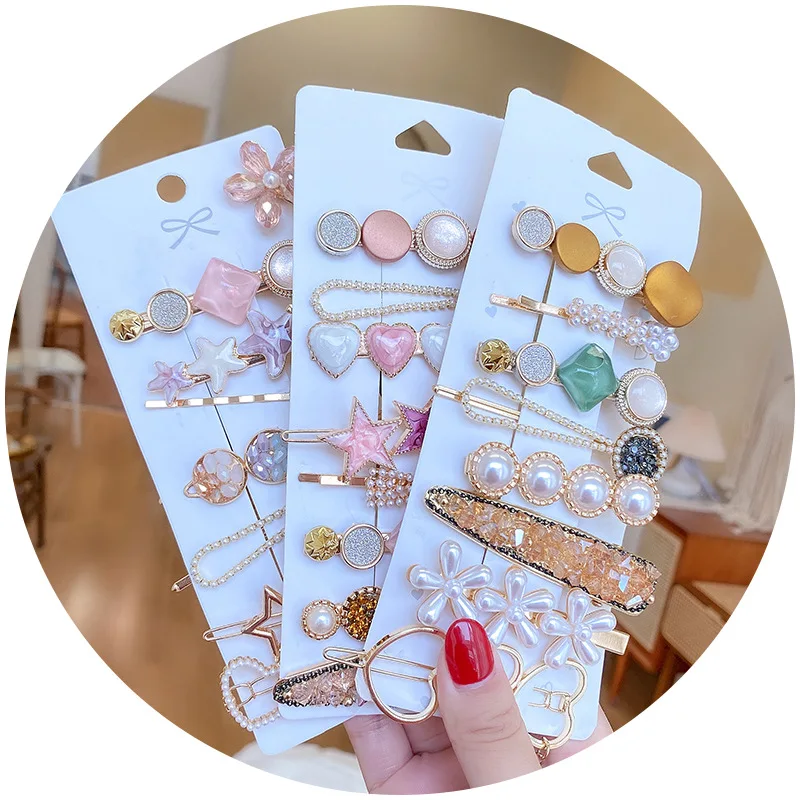 Ornament Metal Barrettes South Korea Female Hair Accessories Bangs Pearl Headdress Hairpin Set