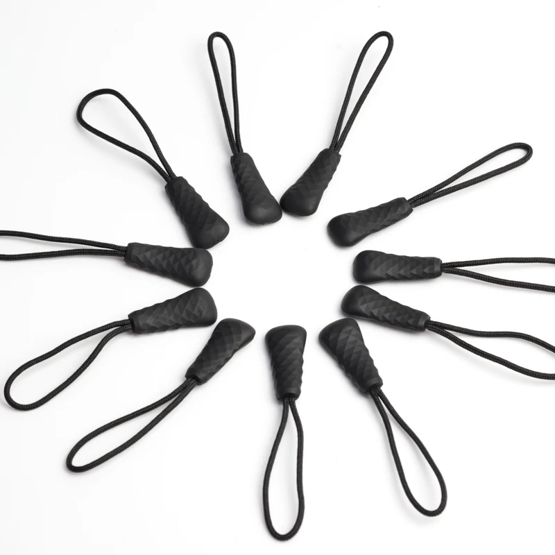 Custom woven rubber silicone pvc logo plastic round zipper puller slider and puller with logo for bag