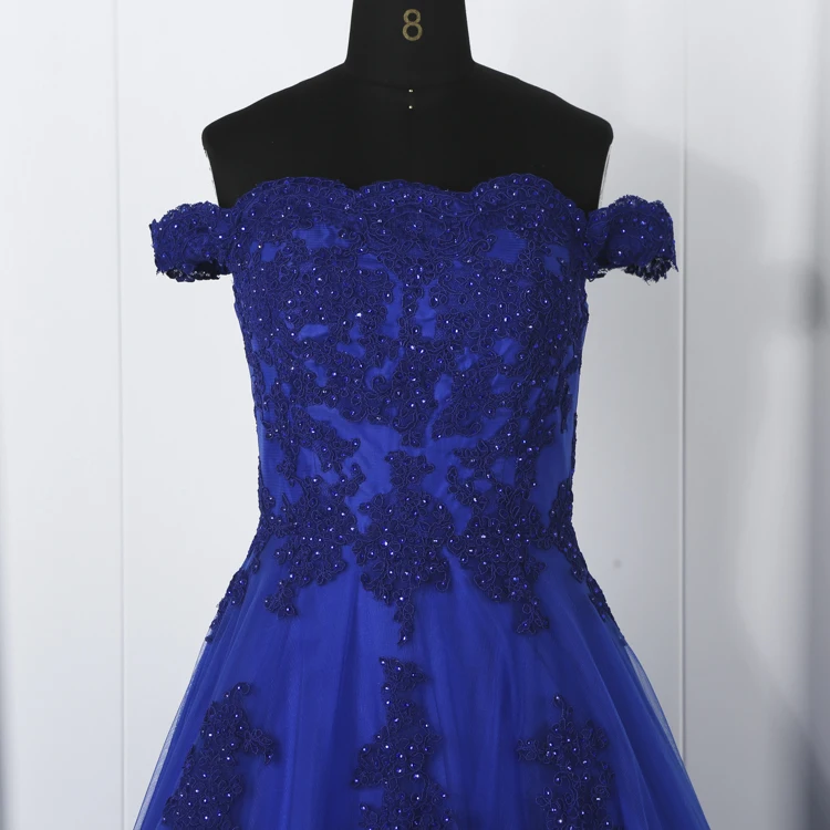 Hot sale vintage tulle embroidery off shoulder lace floor length women prom ball gown party evening gown dress