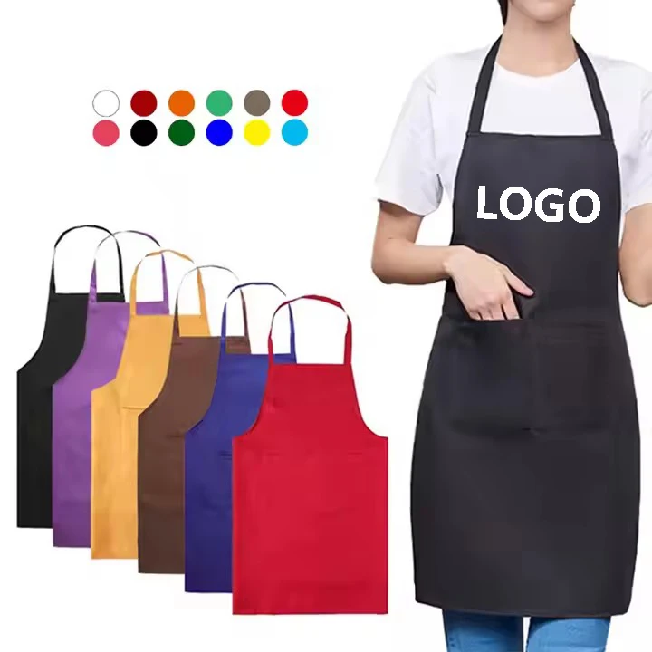 Women Plain Bib Aprons with 2 Pockets Commercial Chef Apron With Custom Logo for Kitchen Cooking Restaurant Painting Drawing