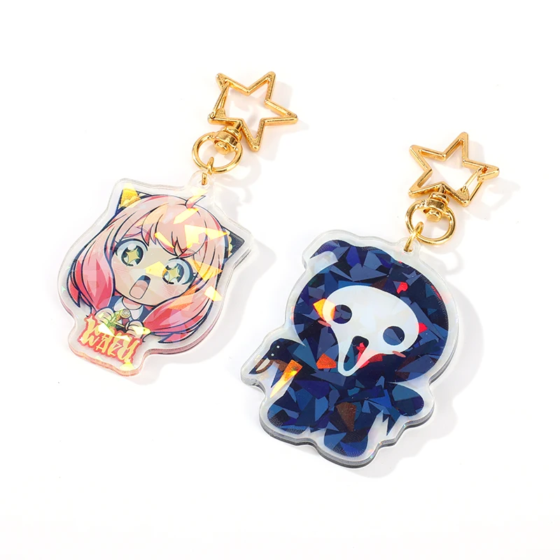 Custom Laser Cut Photo Printed Plastic Acrylic Charm Double Sided Blank Clear Hologram Design Keychain