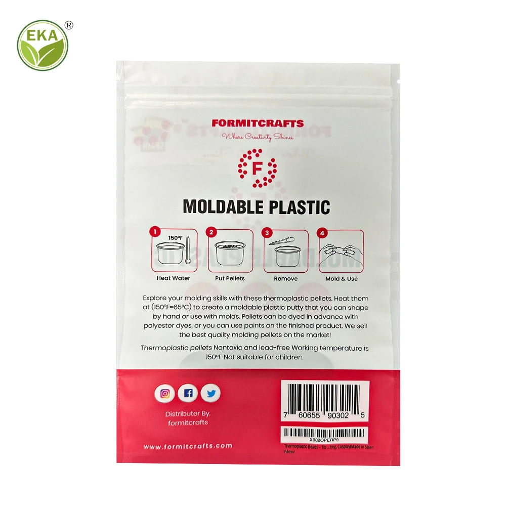 Eka Custom Logo Mini White Reusable Ziplock Small Package Bags Metal With Window Moldable Plastic Stand Up Packaging Bag