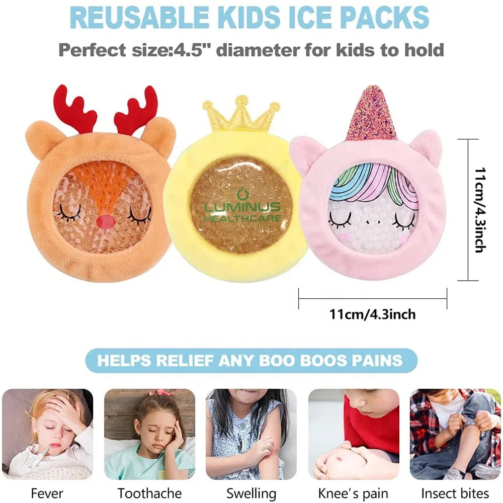 Soft Colorful Fabric Gel Bead Wrap Premium Kids Hot Cold Ice Packs for Kids Tired Eyes, Headaches