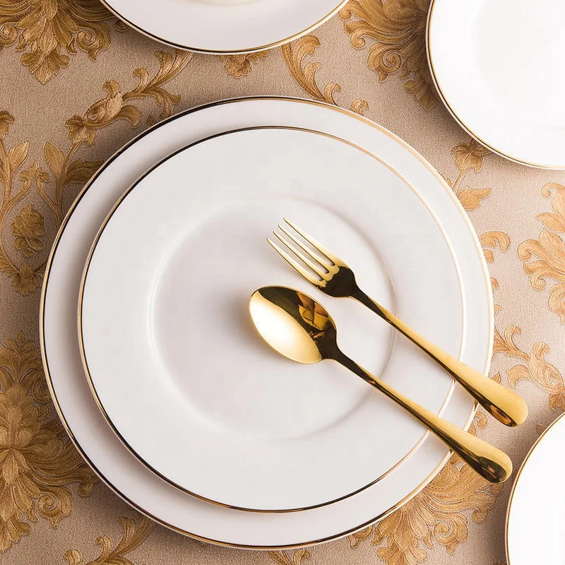 Ourwarm Ceramic Round Flat Banquet Dinnerware Wedding Porcelain Charger Plate with Gold Rim