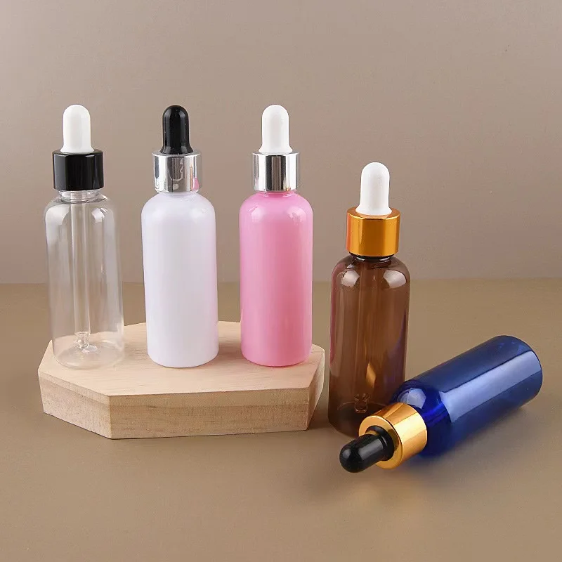 50ml 100ml luxury electrochemical aluminum PET2oz round essential oil serum plastic dropper Cosmetic dispenser empty bottle