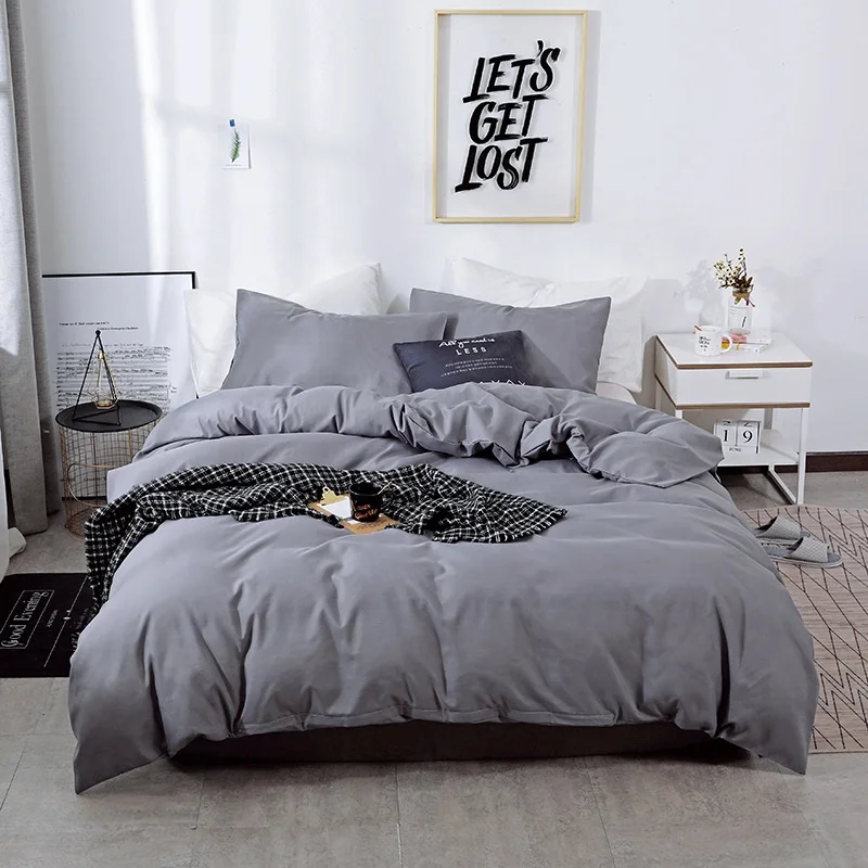 Blank Plain Pure Solid Color White Black Gray Pink Blue Green Purple Brown Queen King Size Duvet Cover Bed Bedding Set